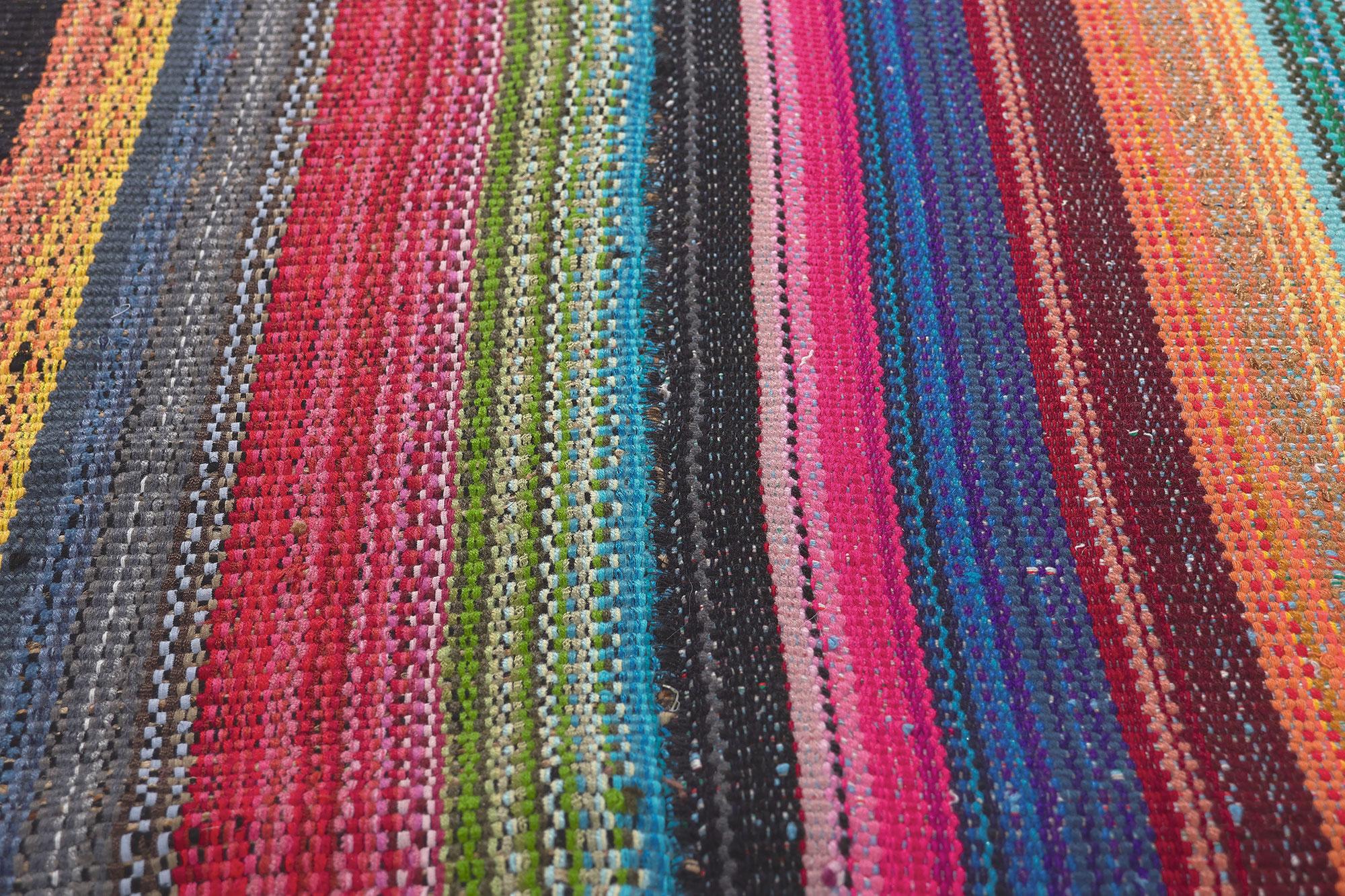 Turkish Bright Bold Vintage and Modern Handwoven Rainbow Stripe Kilim Rug For Sale