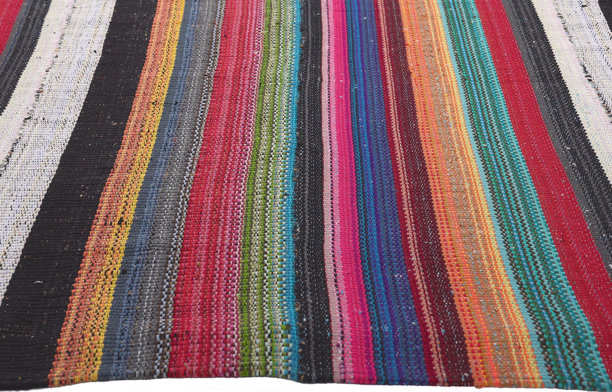 Hand-Woven Bright Bold Vintage and Modern Handwoven Rainbow Stripe Kilim Rug For Sale