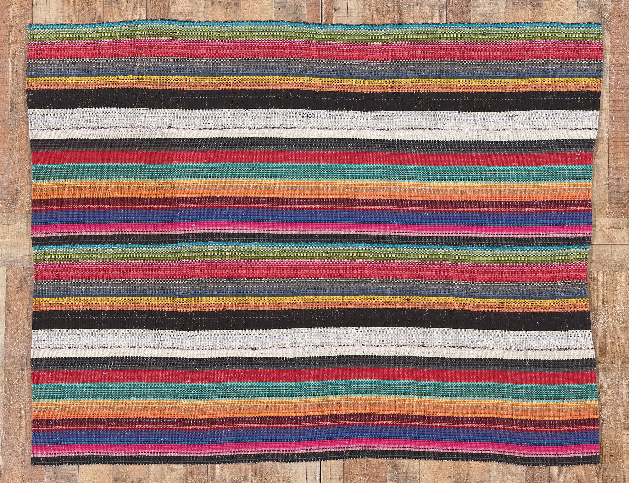 Bright Bold Vintage and Modern Handwoven Rainbow Stripe Kilim Rug For Sale 1