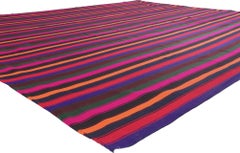Bright Bold Vintage and Modern Handwoven Striped Kilim Rug