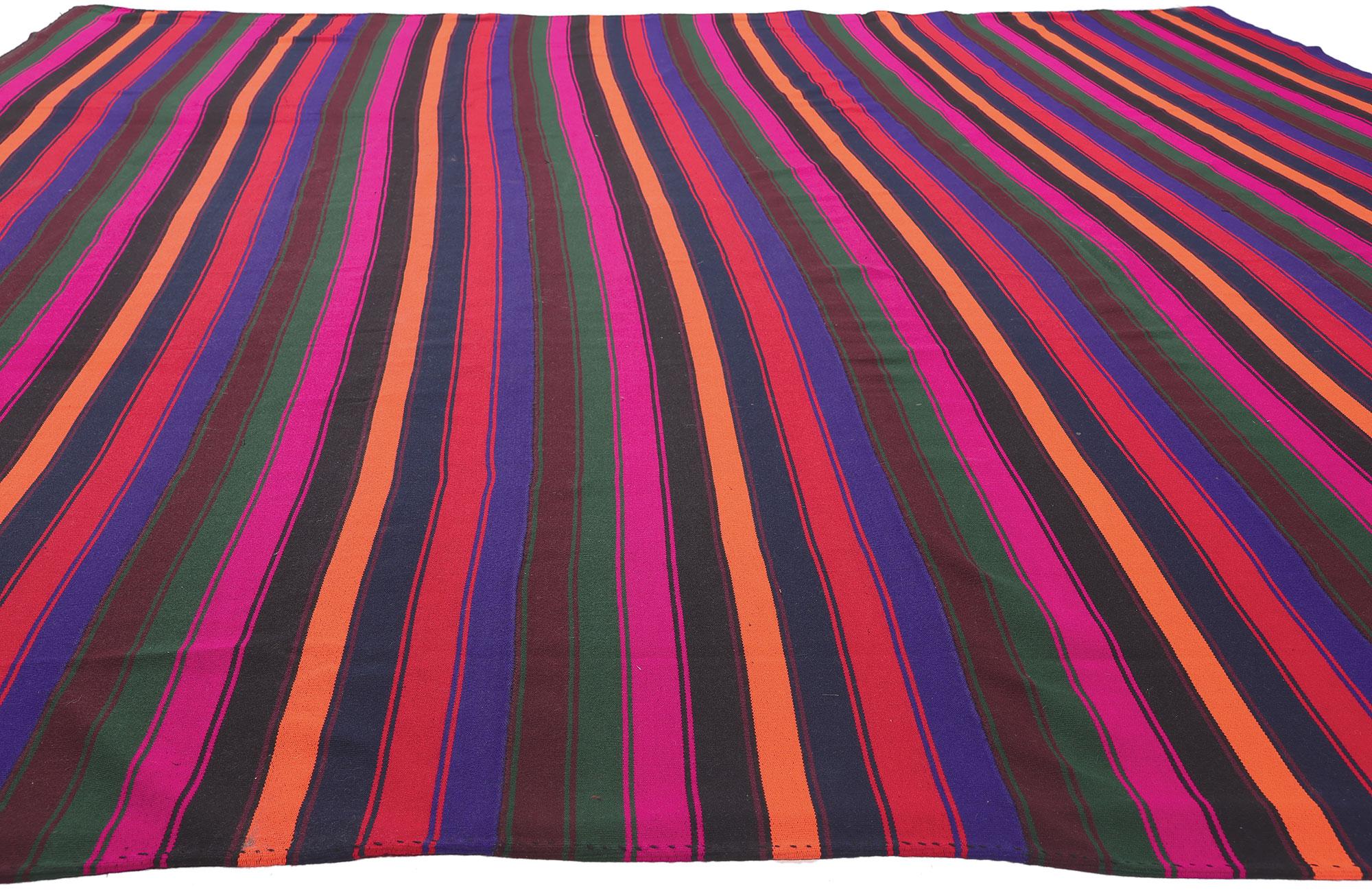 Turkish Bright Bold Vintage and Modern Handwoven Striped Kilim Rug For Sale