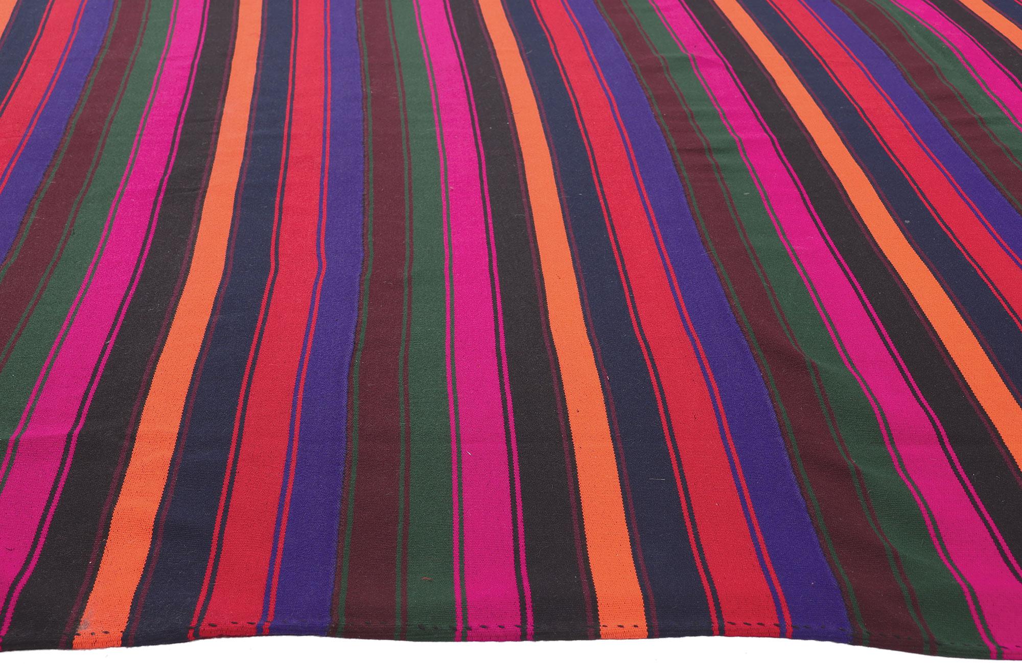 Hand-Woven Bright Bold Vintage and Modern Handwoven Striped Kilim Rug For Sale