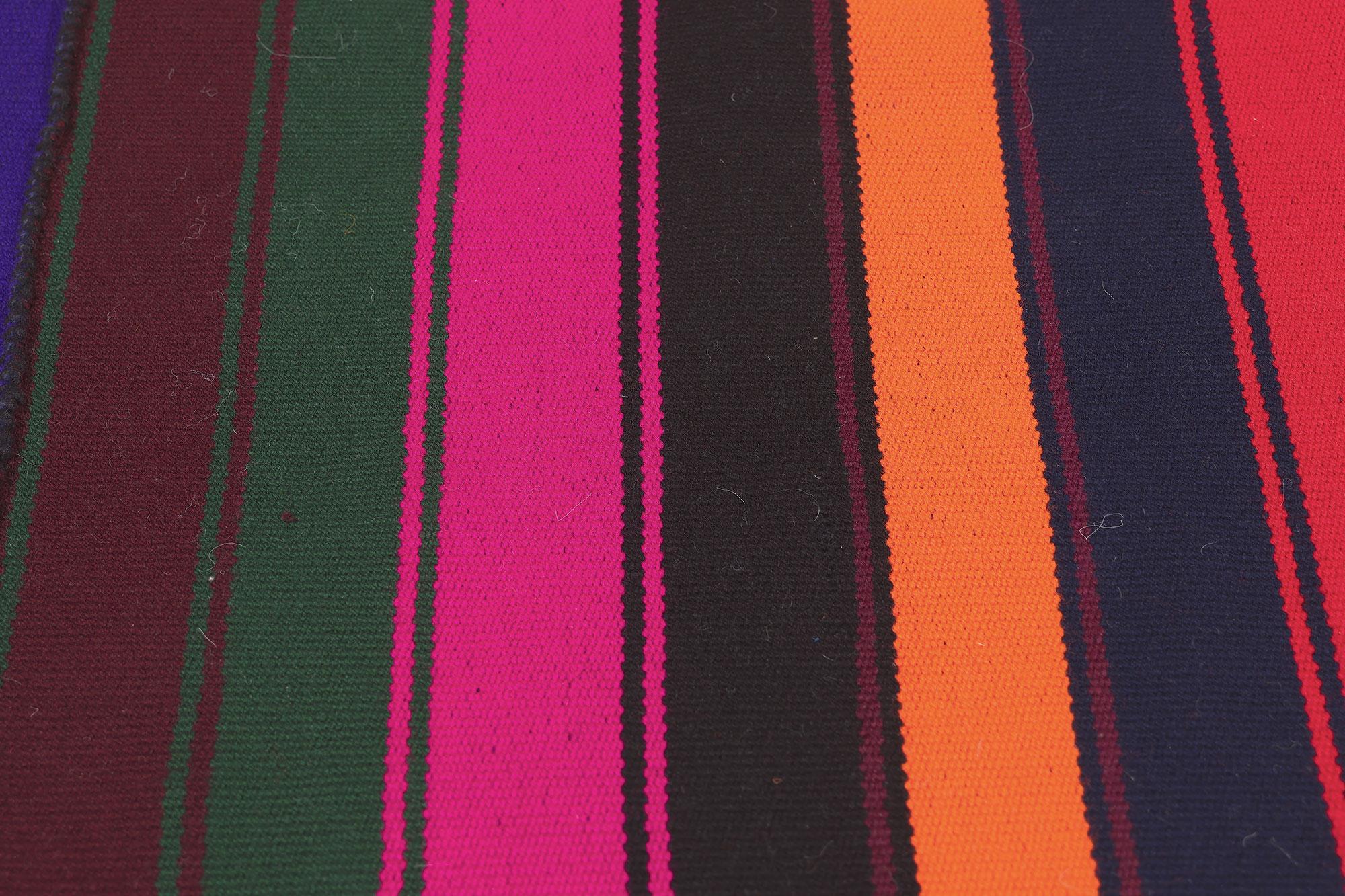 20th Century Bright Bold Vintage and Modern Handwoven Striped Kilim Rug For Sale