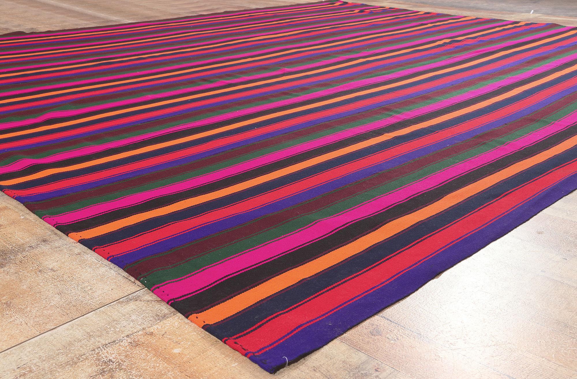 Bright Bold Vintage and Modern Handwoven Striped Kilim Rug For Sale 1