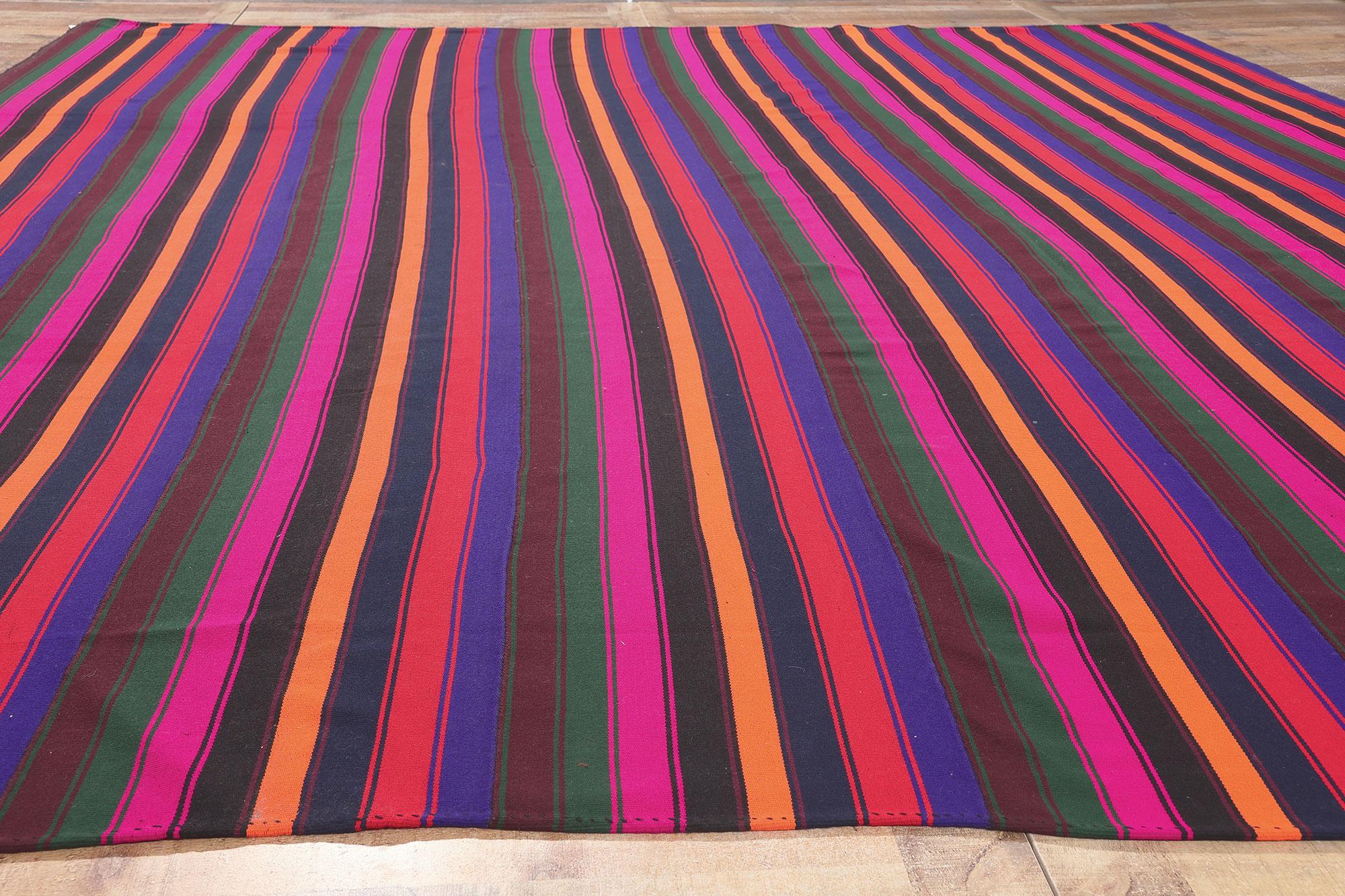 Bright Bold Vintage and Modern Handwoven Striped Kilim Rug For Sale 2