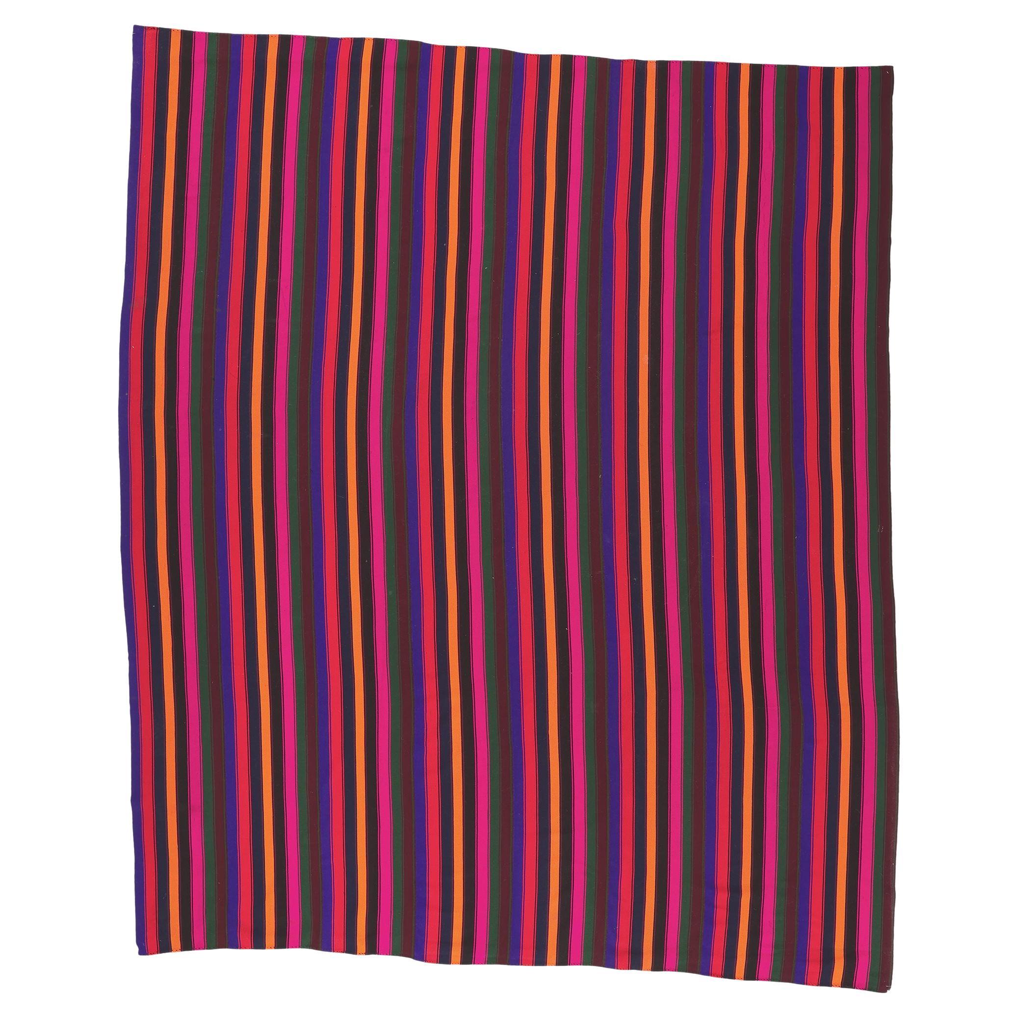 Bright Bold Vintage and Modern Handwoven Striped Kilim Rug For Sale