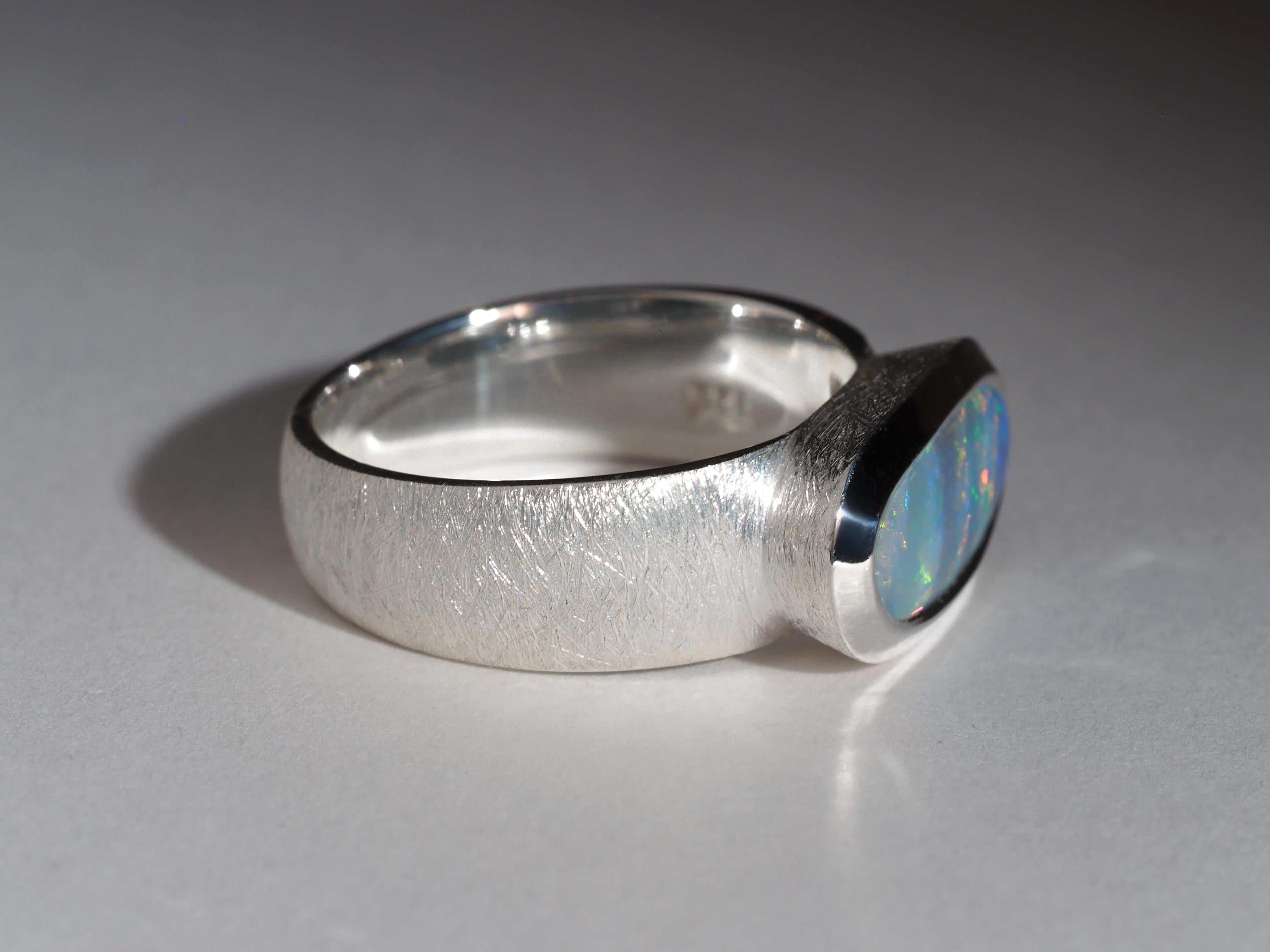 Bright Boulder Opal Silver Ring Blue Green Red Stripes Opal Jewellery gift 3