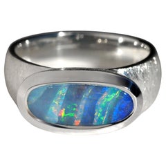Anello d'argento Boulder brillante Greene & Greene & Greene Silver a strisce di opale Regalo di gioielleria