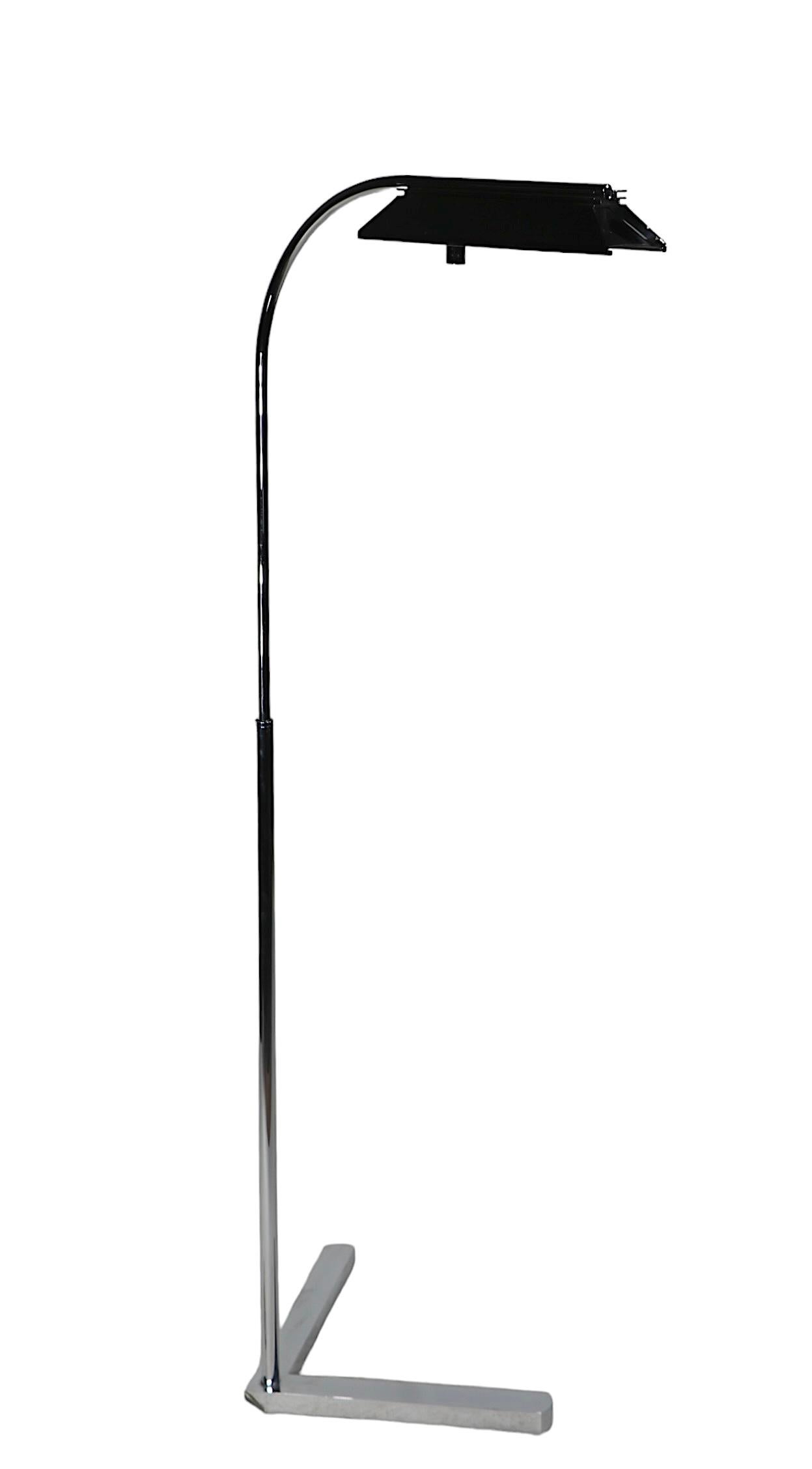 Bright Chrome Adjustable Floor Reading Pharmacy Style Lamp by Casella C 1980's For Sale 3