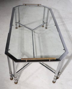 Bright Chrome Brass and Glass Coffee Table After Maison Jansen