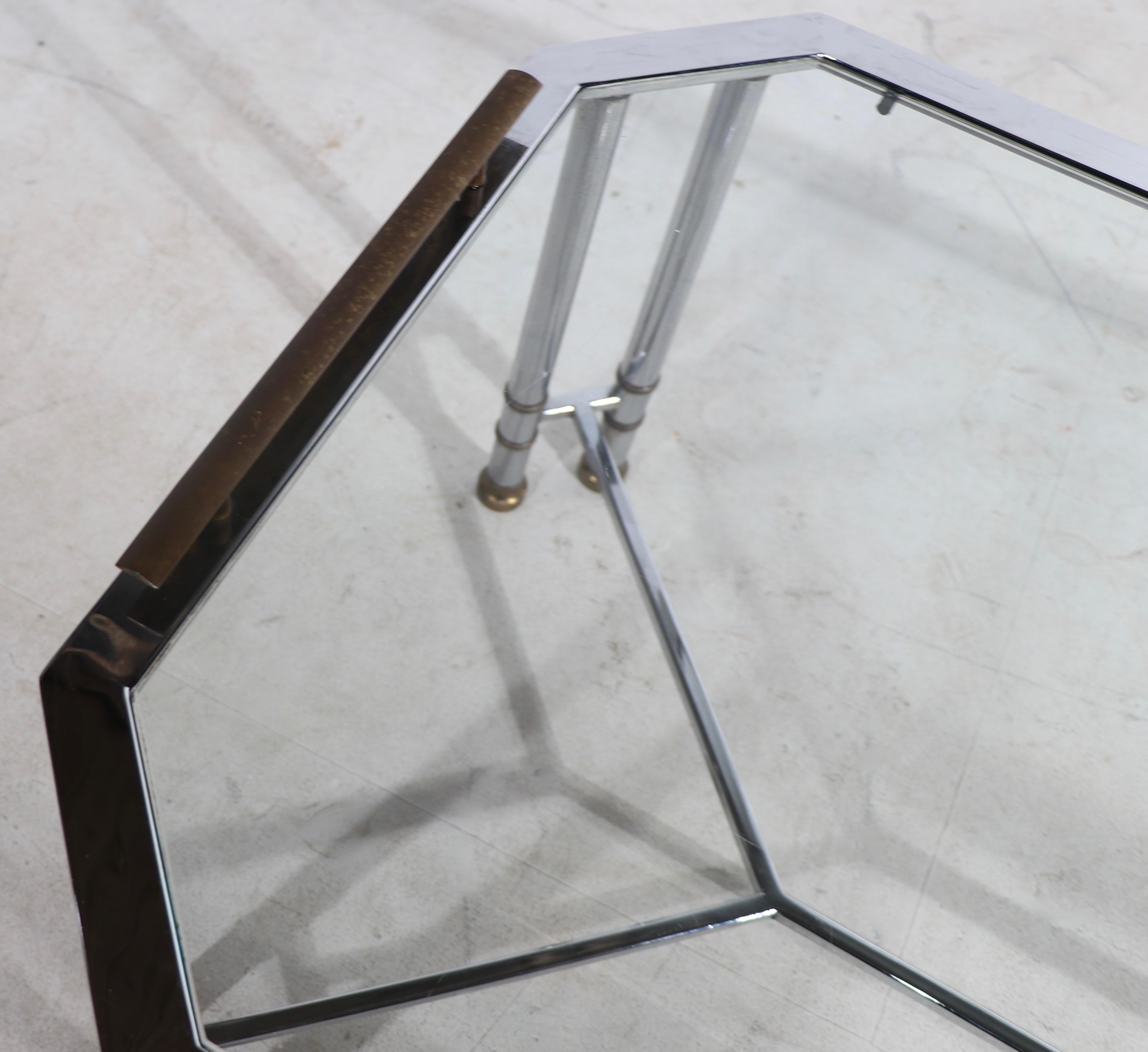 American Bright Chrome Brass and Glass Coffee Table After Maison Jansen For Sale