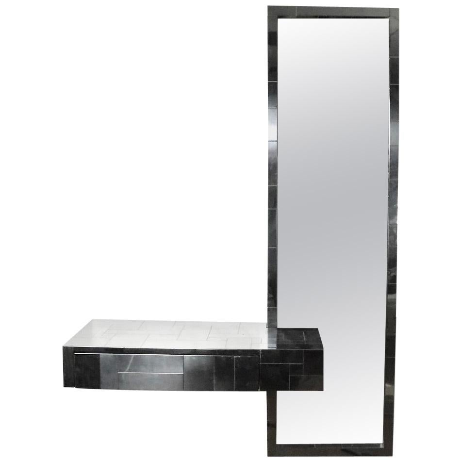 Bright Chrome Console Mirror by Paul Evans