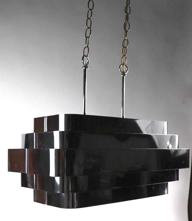 Bright Chrome Louvered Band Chandelier Attributed to Sonneman 3