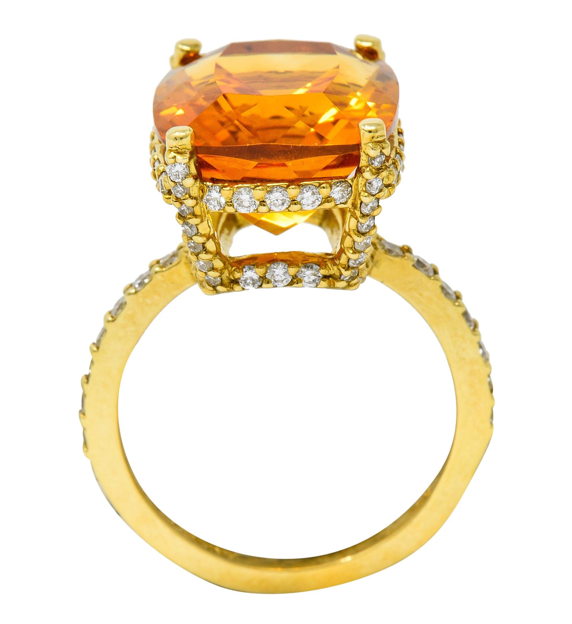 Bright Citrine 1.90 Carat Diamond 18 Karat Gold Statement Ring 5