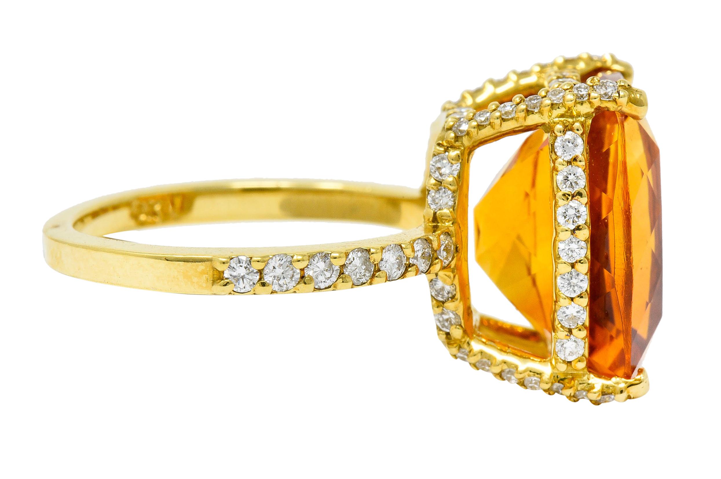 Bright Citrine 1.90 Carat Diamond 18 Karat Gold Statement Ring In Excellent Condition In Philadelphia, PA