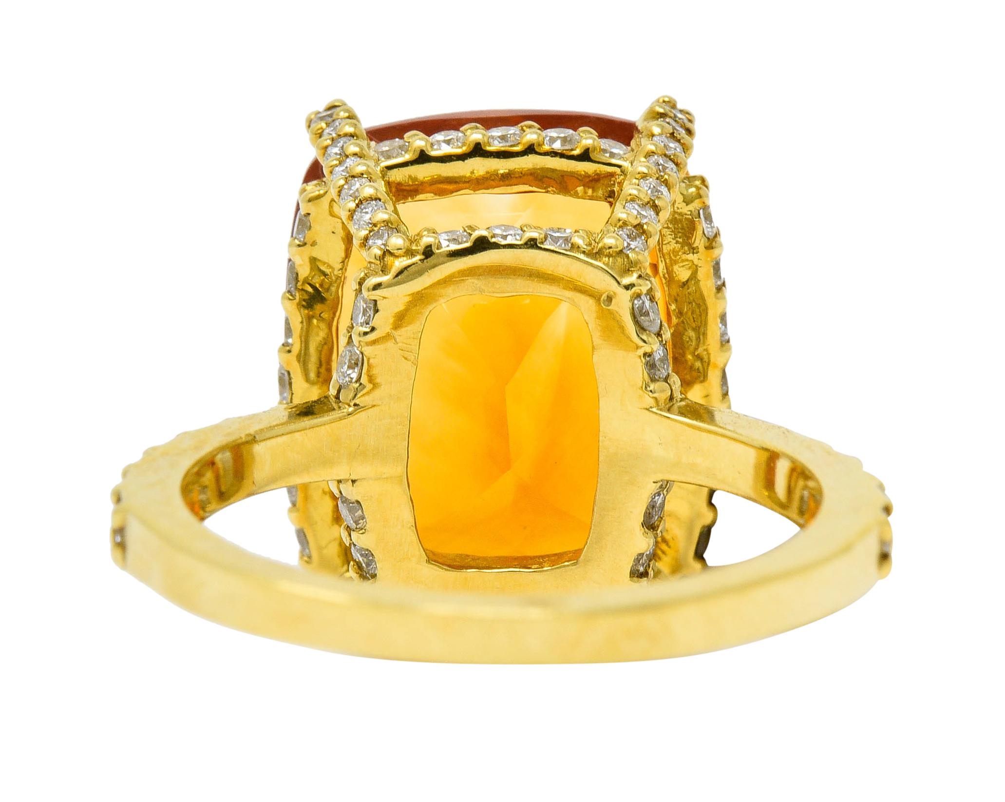 Women's or Men's Bright Citrine 1.90 Carat Diamond 18 Karat Gold Statement Ring