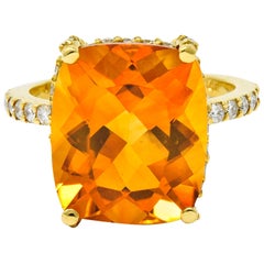 Bright Citrine 1.90 Carat Diamond 18 Karat Gold Statement Ring