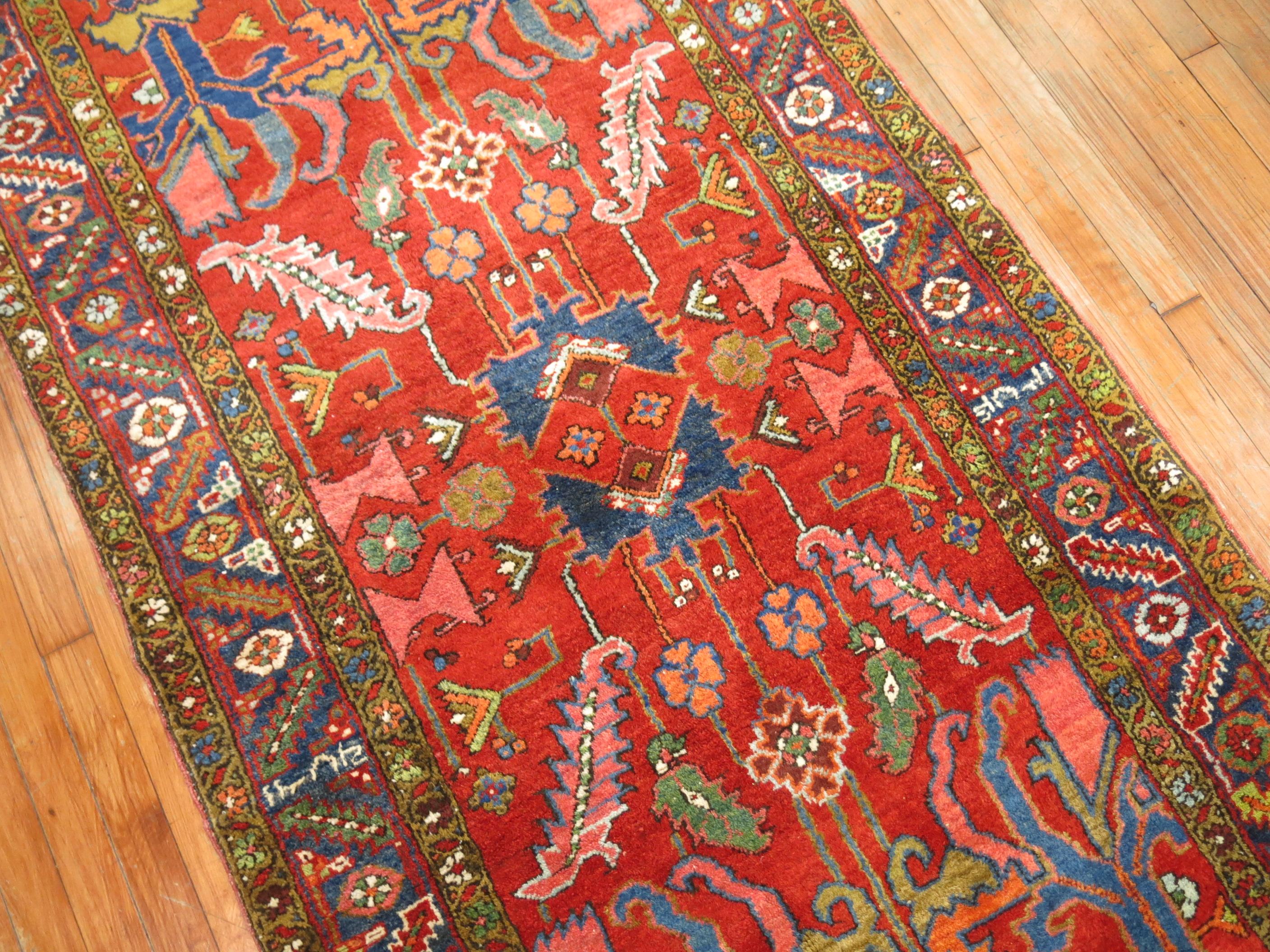 Serapi Bright Colorful 20th Century Traditional Wool Persian Heriz Wide Runner For Sale