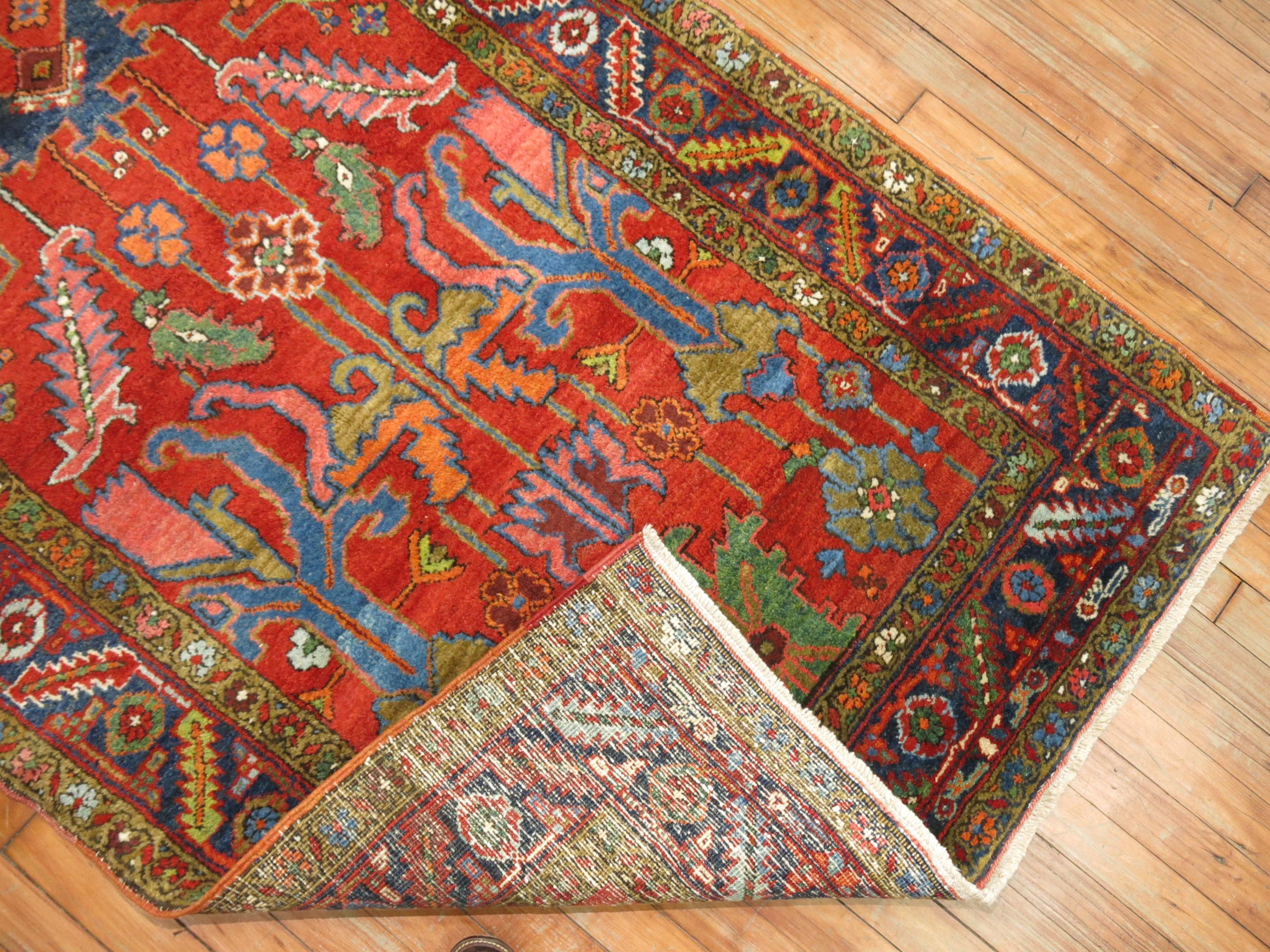 Bright Colorful 20th Century Traditional Wool Persian Heriz Wide Runner For Sale 1