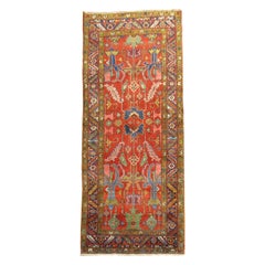 Bright Colorful 20th Century Traditional Wool Persian Heriz Wide Runner