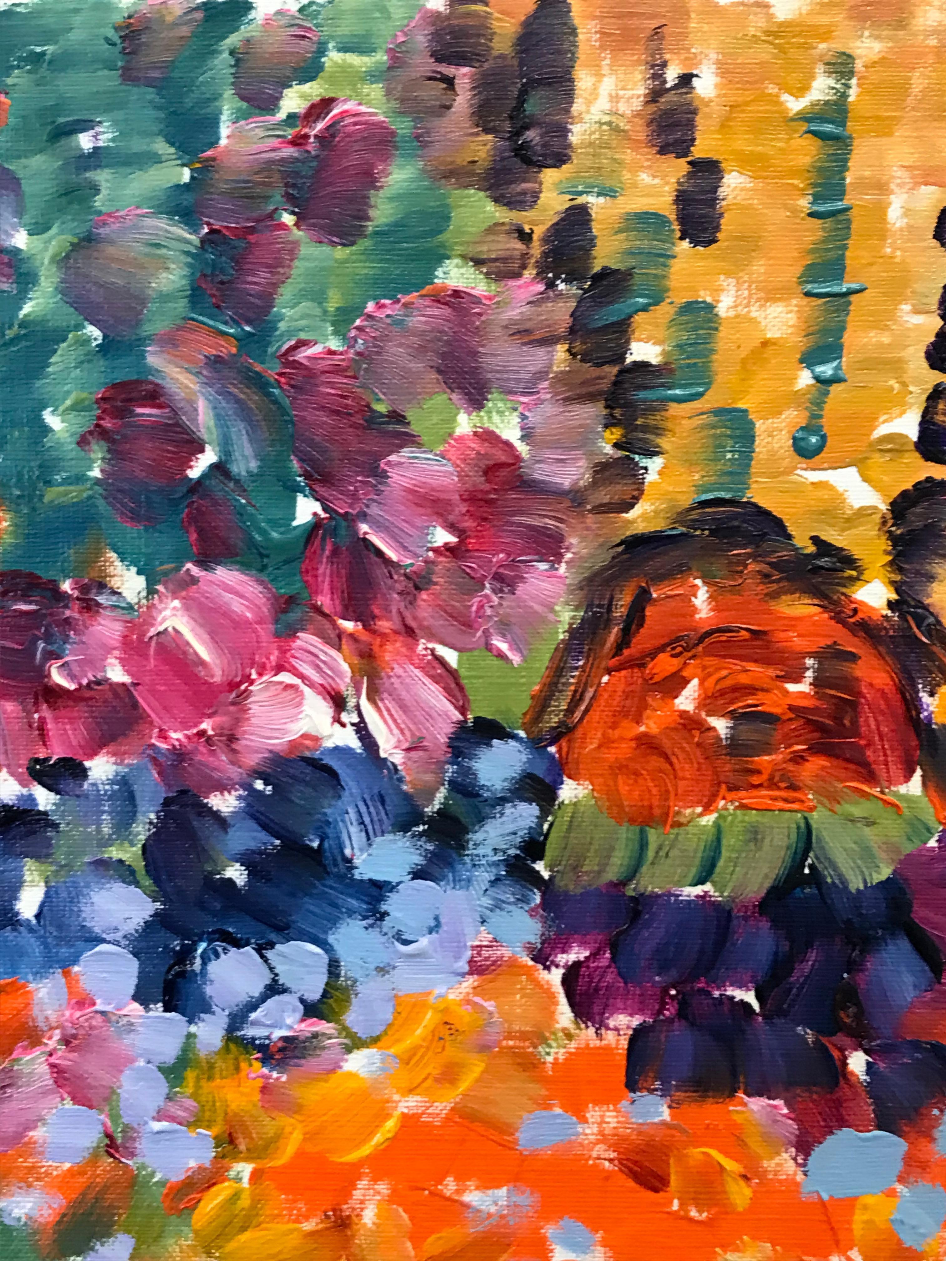 Bright & Colorful French Impressionist Oil Painting - Dotted Colour Abstract In Excellent Condition In Cirencester, GB
