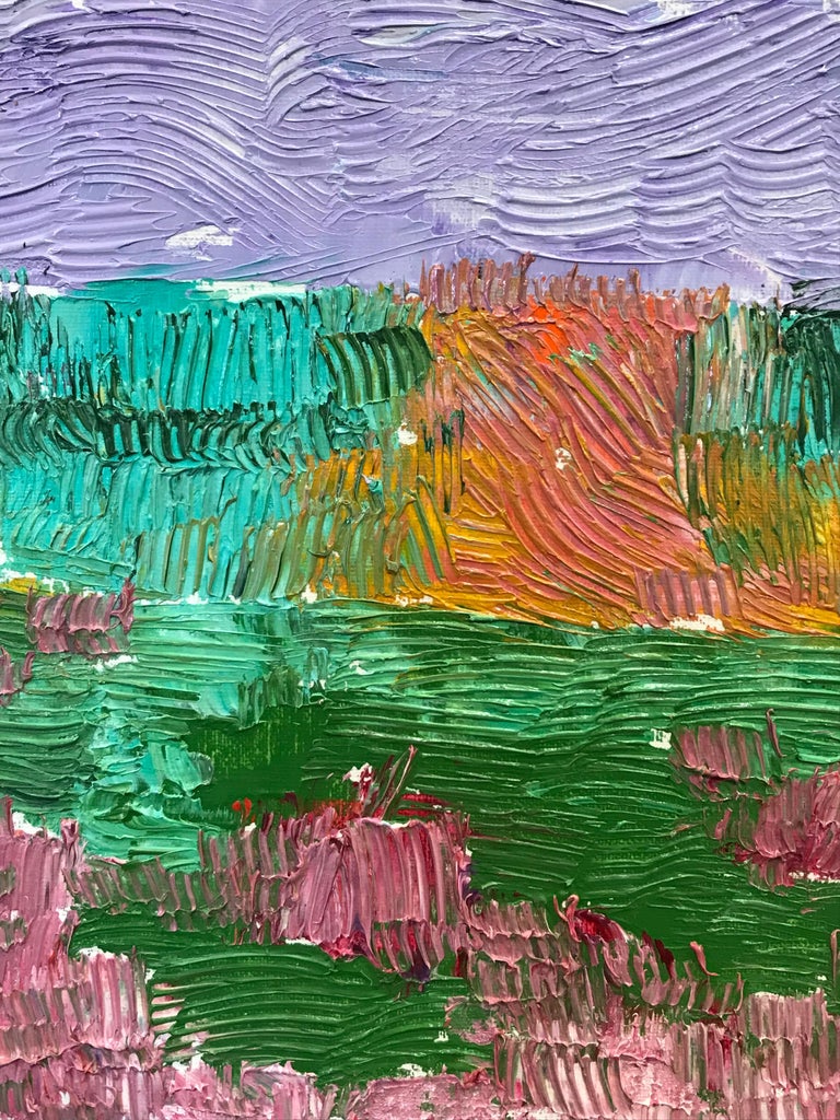 Bright and Colorful French Impressionist Oil Painting, Pink and Green