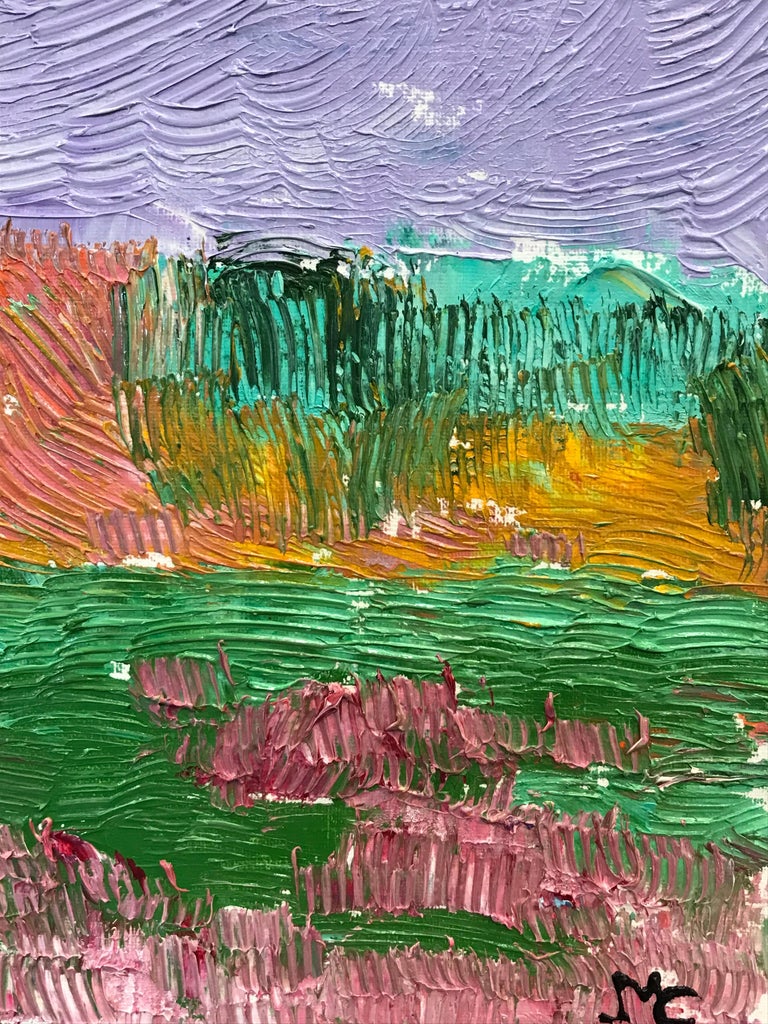 Bright and Colorful French Impressionist Oil Painting, Pink and Green