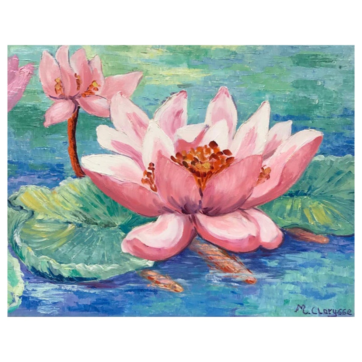 Peinture à l'huile impressionniste française vive et colorée, rose Lillies