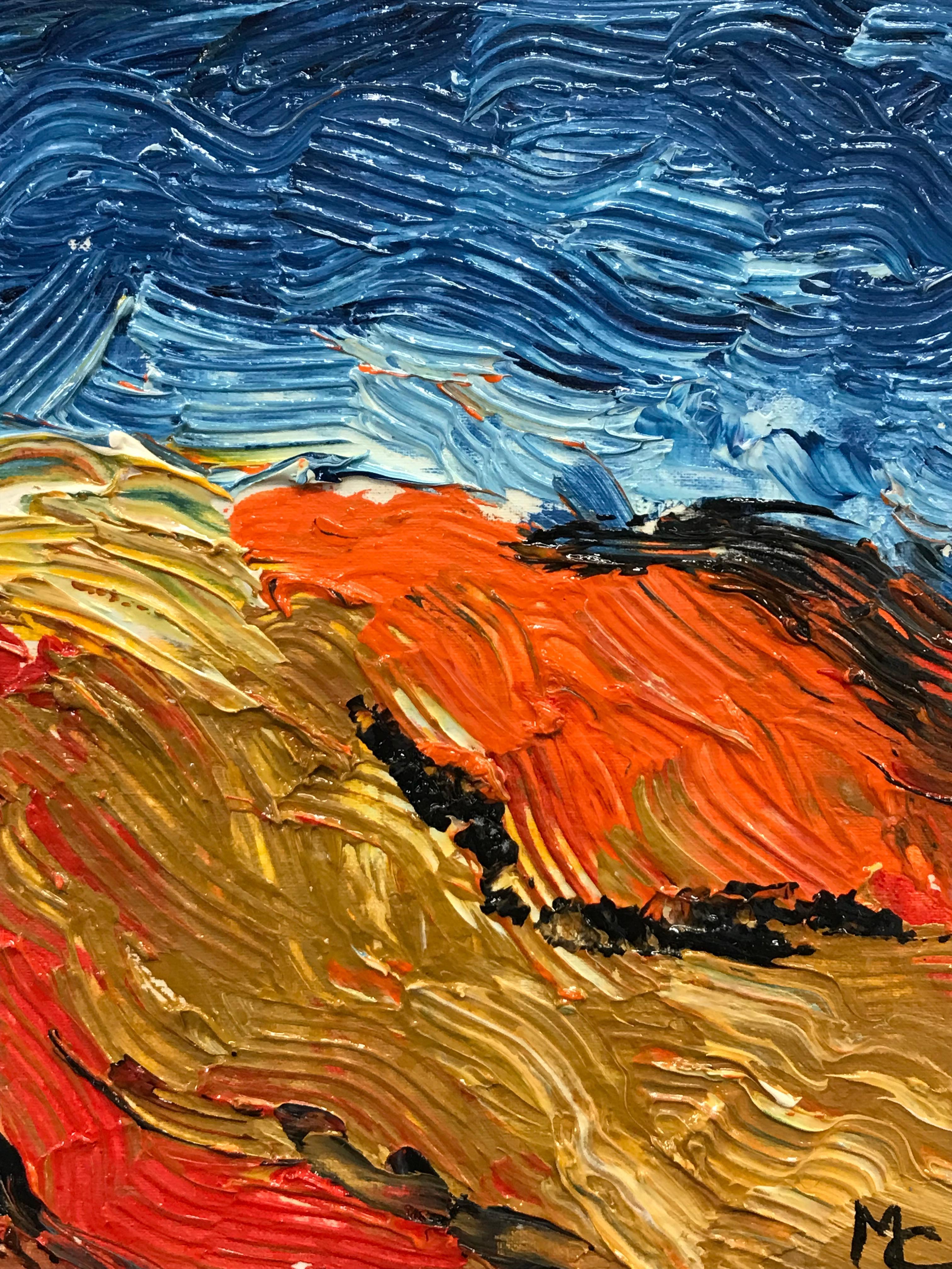 Leuchtend und farbenfrohes französisches impressionistisches Ölgemälde, lebhafte Farblandschaft (Leinwand) im Angebot