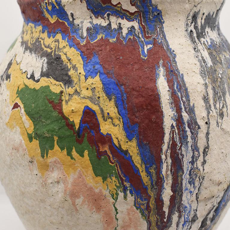 Folk Art Bright Colorful Ozark Roadside Ceramic Hand-Painted Drip Pottery Vase, 1930s