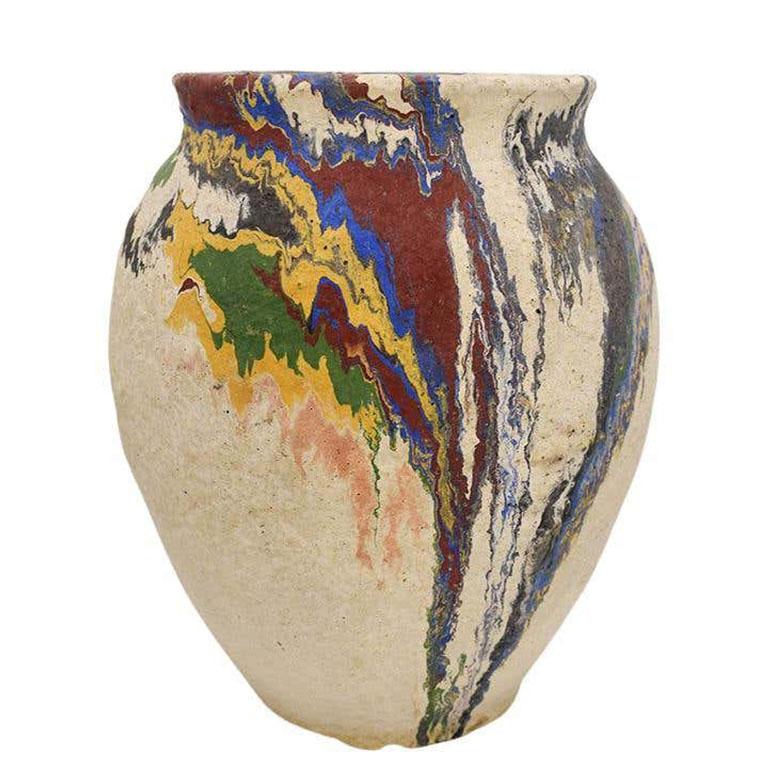 American Bright Colorful Ozark Roadside Ceramic Hand-Painted Drip Pottery Vase, 1930s