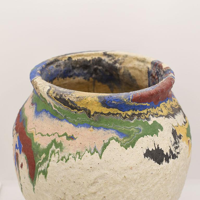 Mid-20th Century Bright Colorful Ozark Roadside Ceramic Hand-Painted Drip Pottery Vase, 1930s