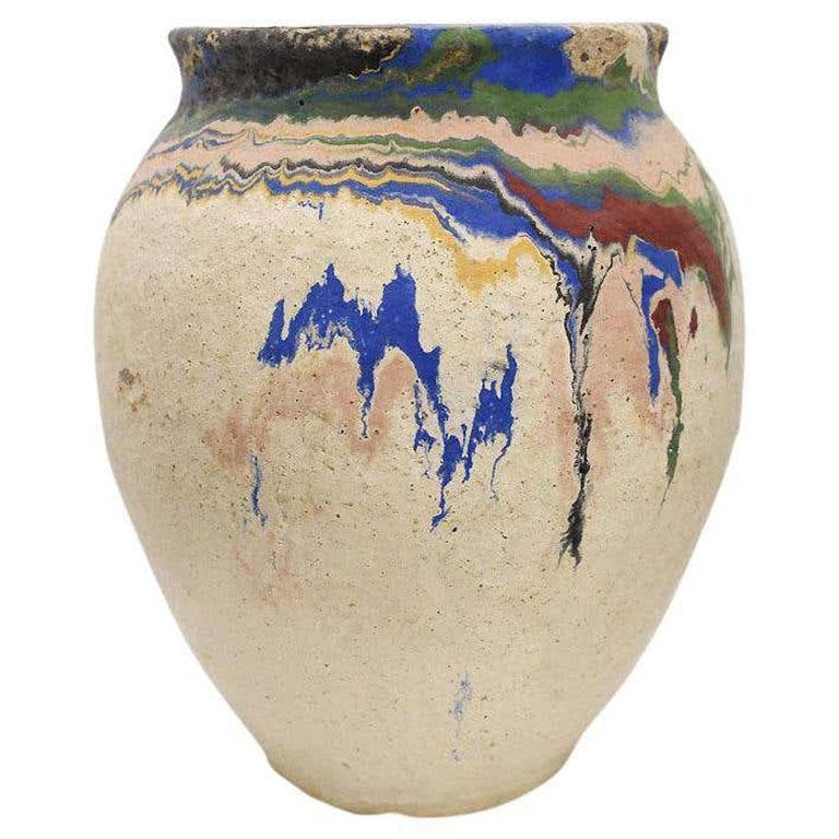 Bright Colorful Ozark Roadside Ceramic Hand-Painted Drip Pottery Vase, 1930s 2