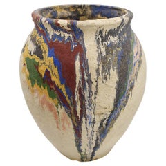 Vintage Bright Colorful Ozark Roadside Ceramic Hand-Painted Drip Pottery Vase, 1930s