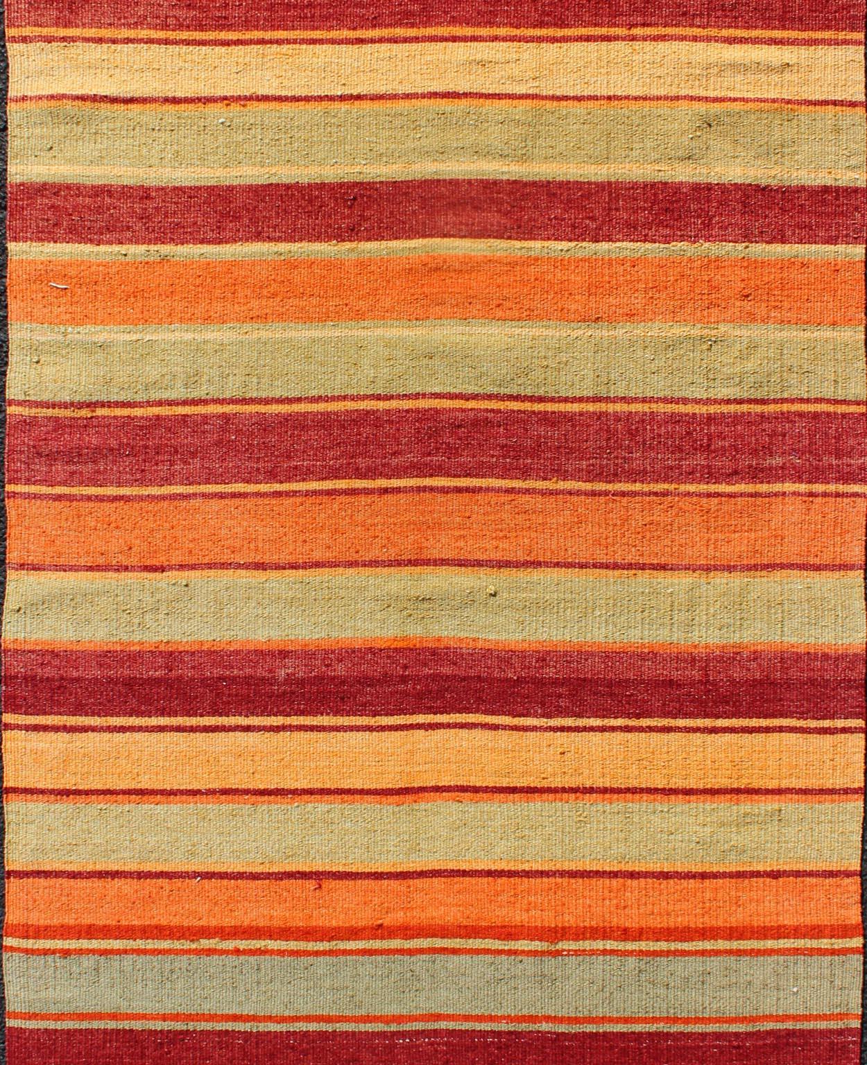 Bright & Colorful Vintage Turkish Kilim in Red, Green, Yellow, and Orange In Good Condition For Sale In Atlanta, GA