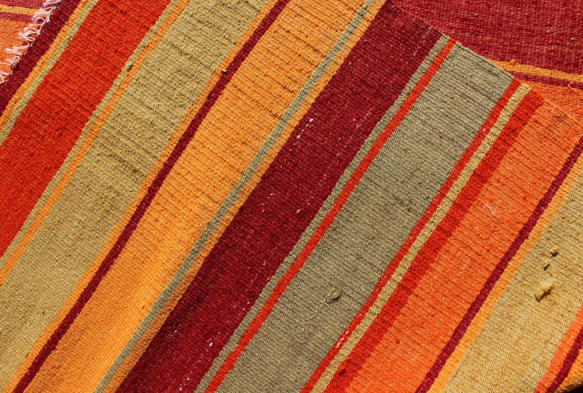 20th Century Bright & Colorful Vintage Turkish Kilim in Red, Green, Yellow, and Orange For Sale