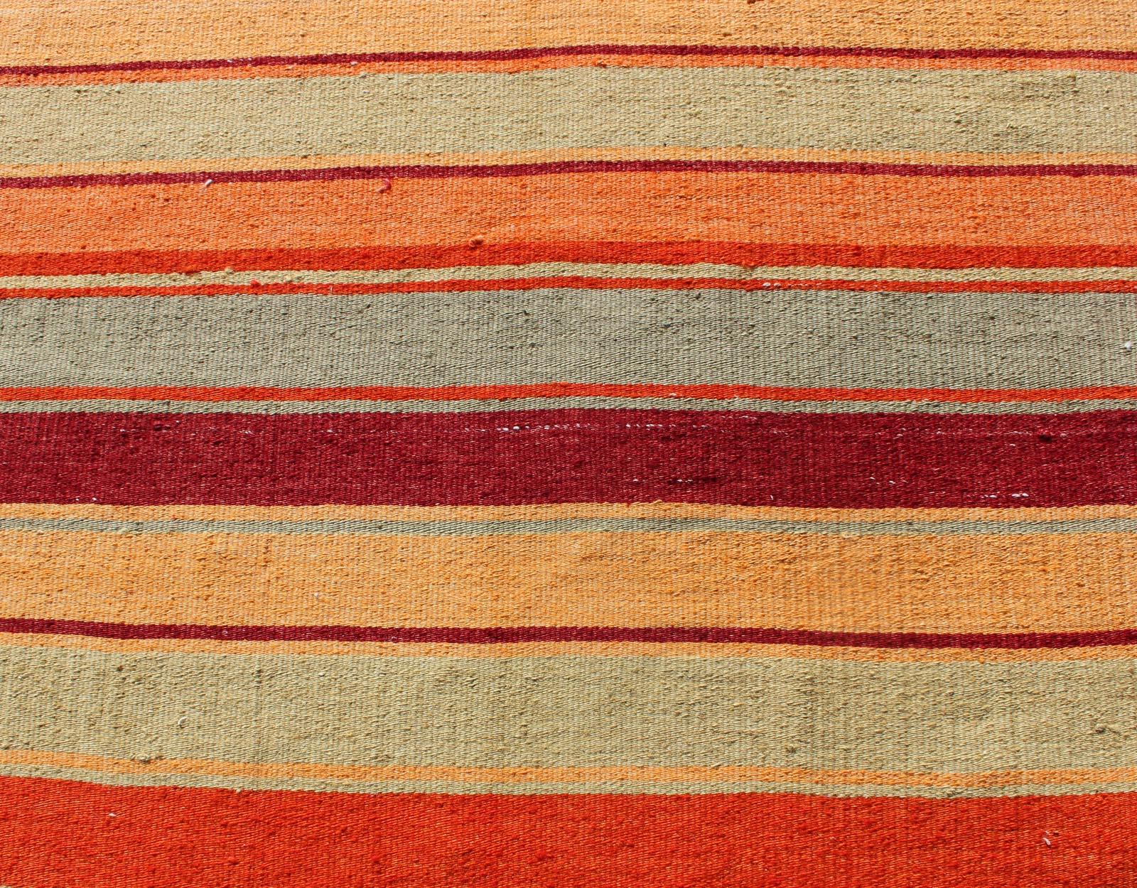 Wool Bright & Colorful Vintage Turkish Kilim in Red, Green, Yellow, and Orange For Sale
