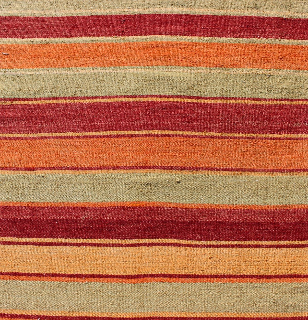 Bright & Colorful Vintage Turkish Kilim in Red, Green, Yellow, and Orange For Sale 1