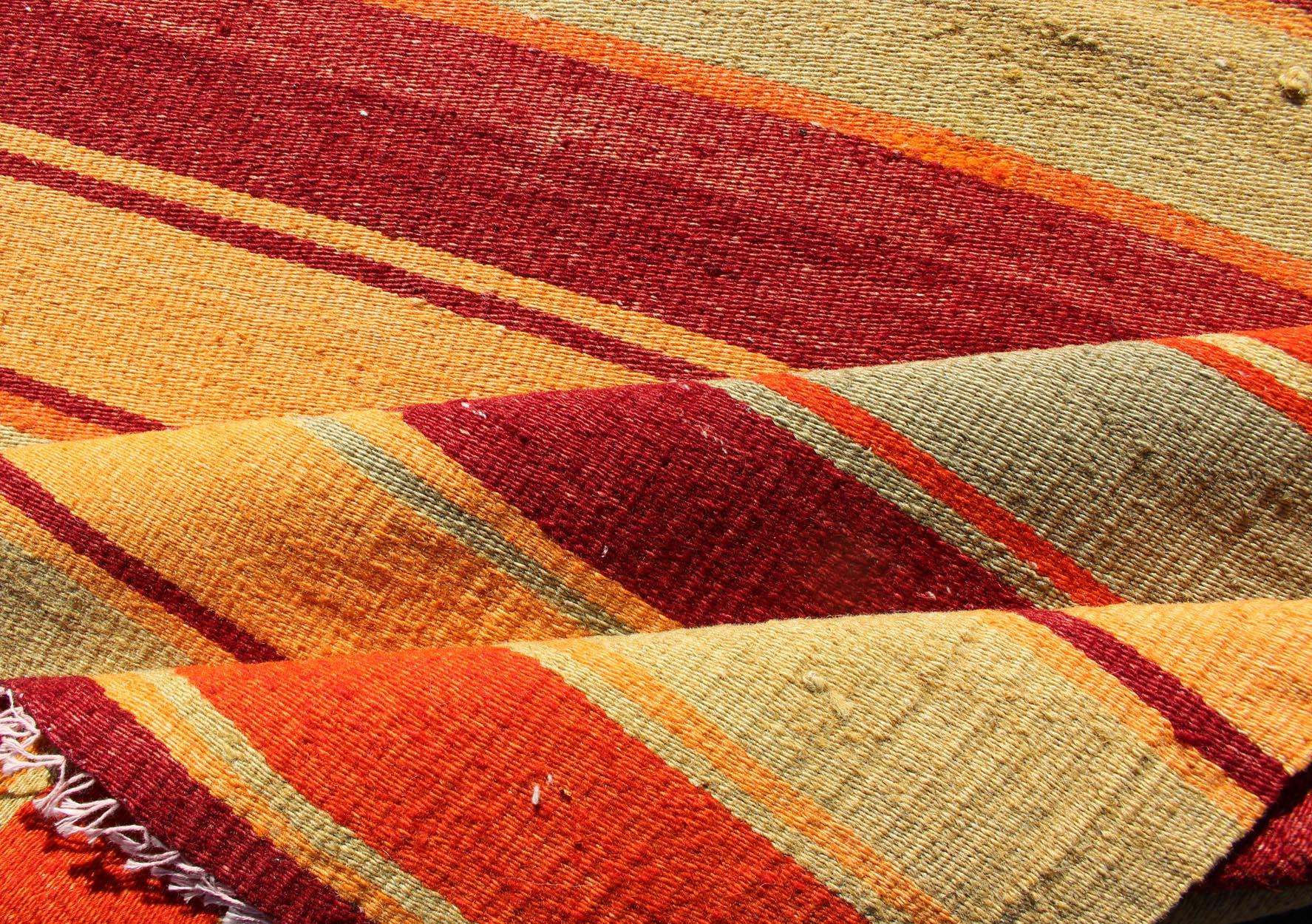 Bright & Colorful Vintage Turkish Kilim in Red, Green, Yellow, and Orange For Sale 2