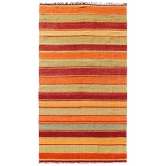 Bright & Colorful Vintage Turkish Kilim in Red, Green, Yellow, and Orange