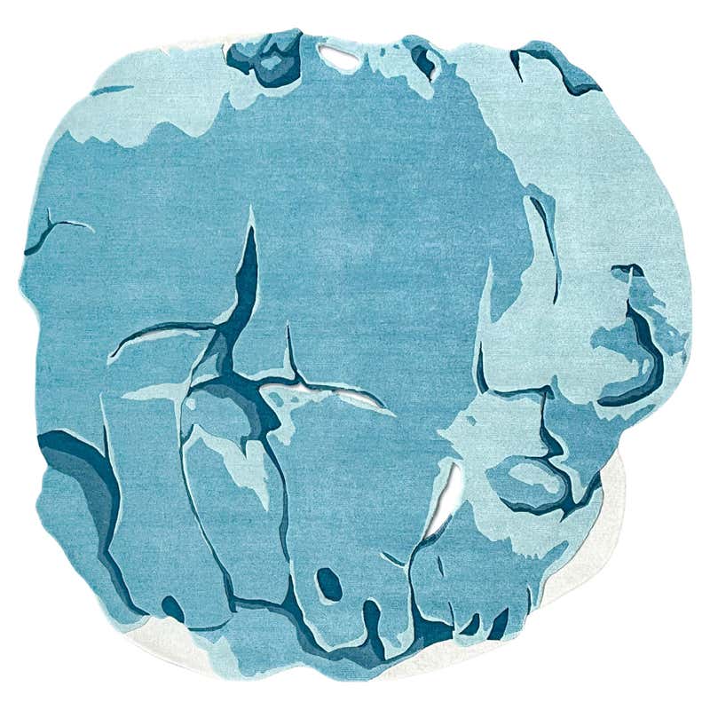 Irregular Shape Contemporary Rug with Red, Pink, Blue 'Winter Rose' by ...
