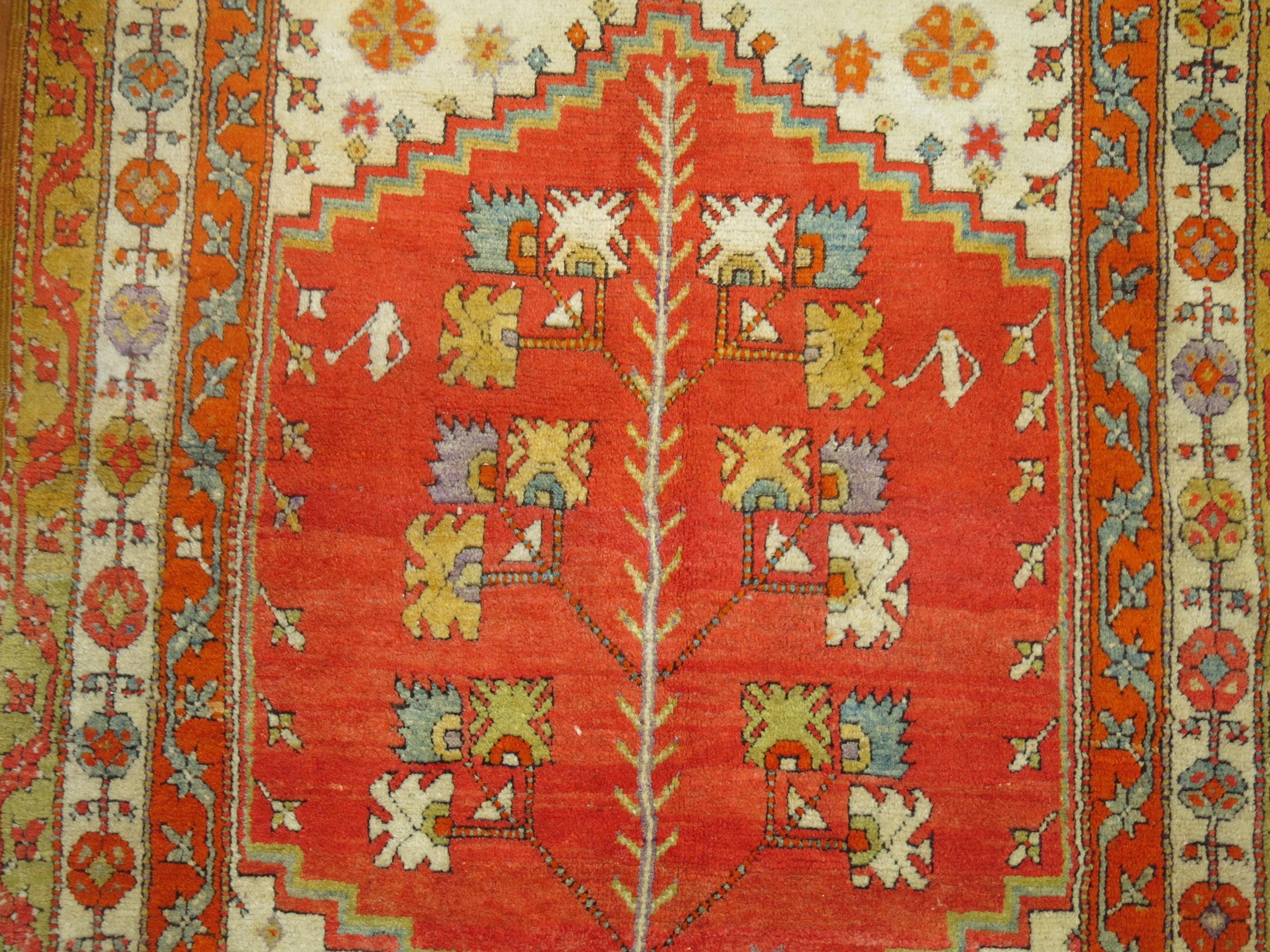 Oushak Bright Coral Antique Anatolian Rug, 20th Century For Sale