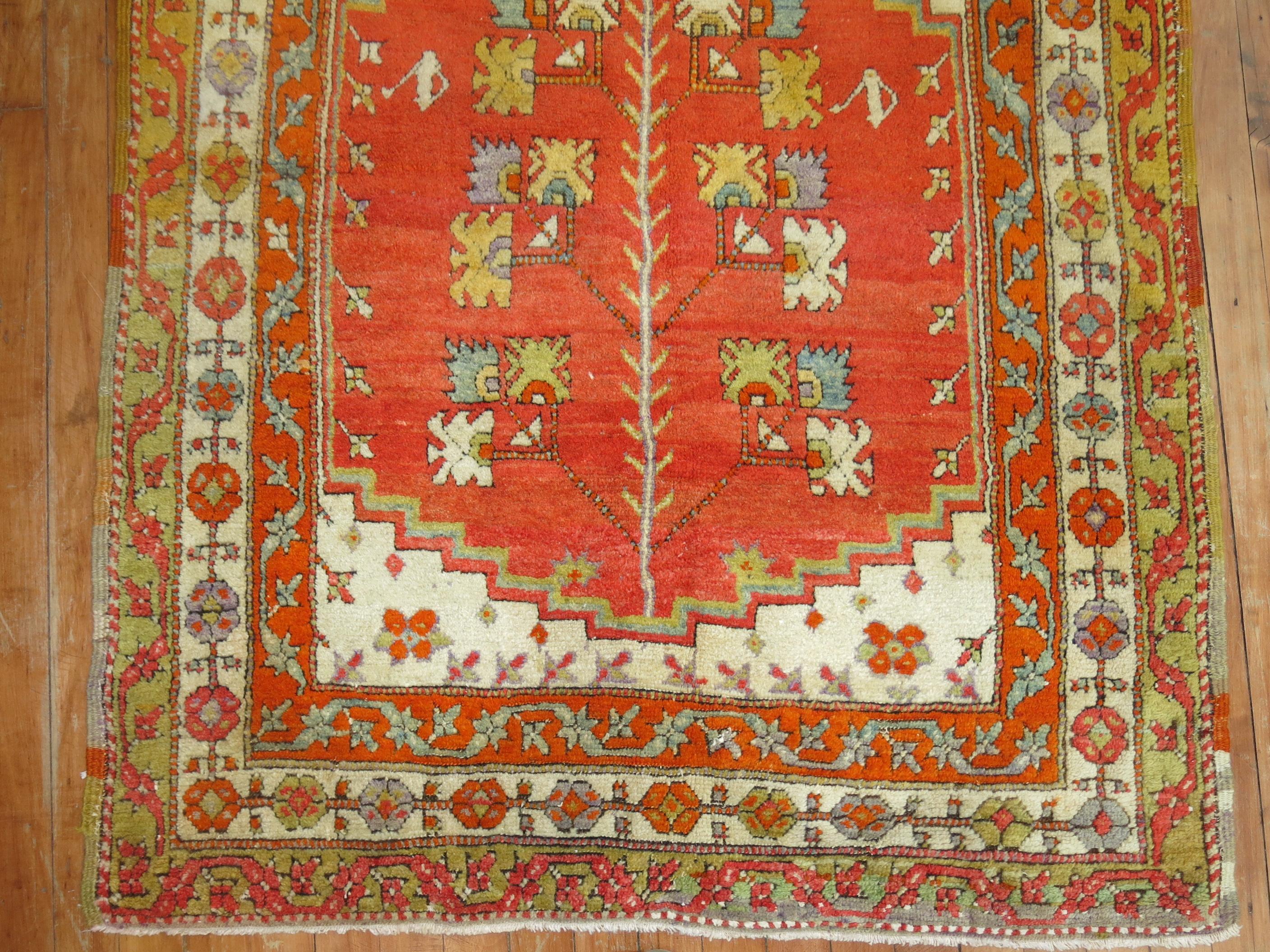 Hand-Knotted Bright Coral Antique Anatolian Rug, 20th Century For Sale