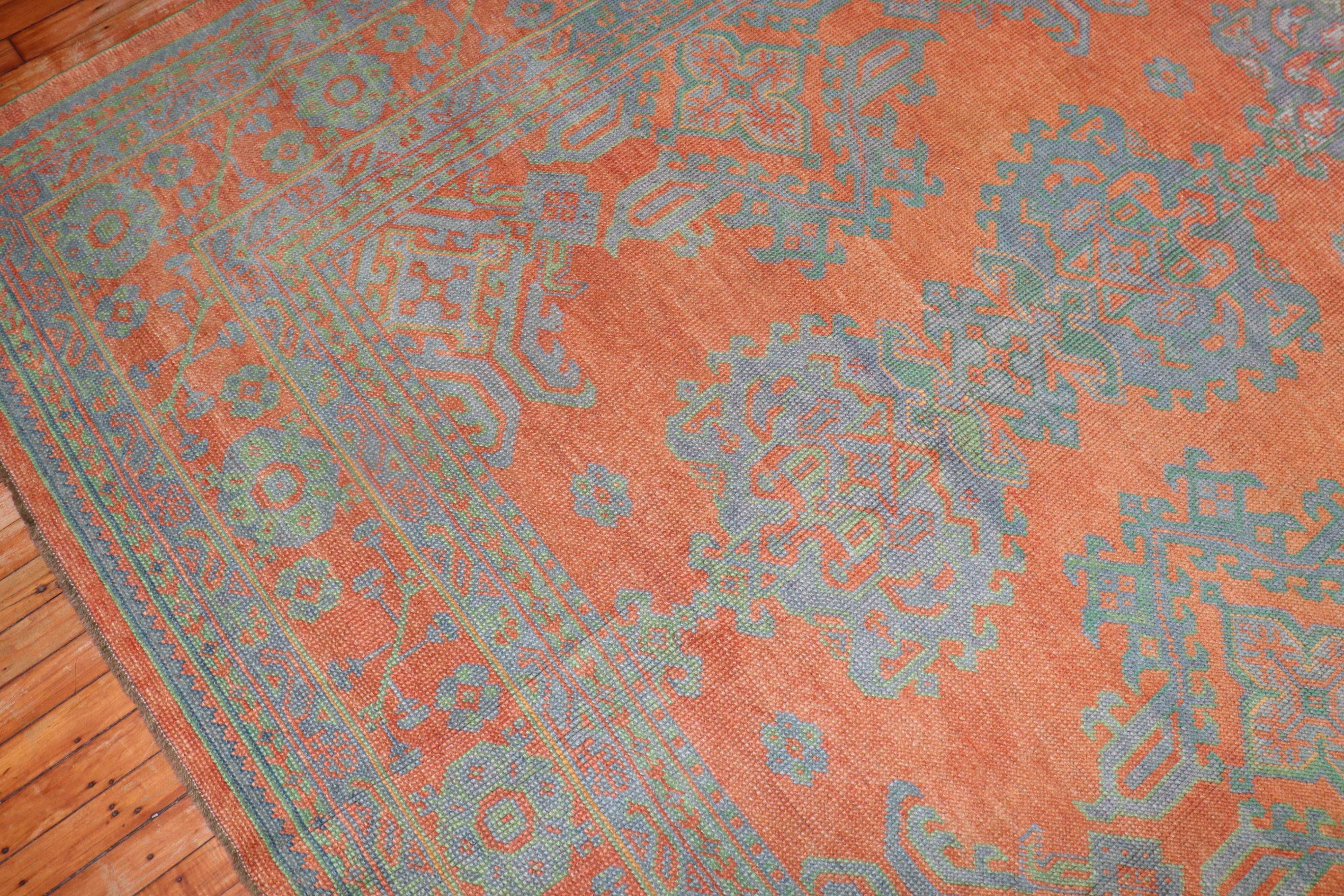 Wool Bright Coral Antique Oushak Rug For Sale