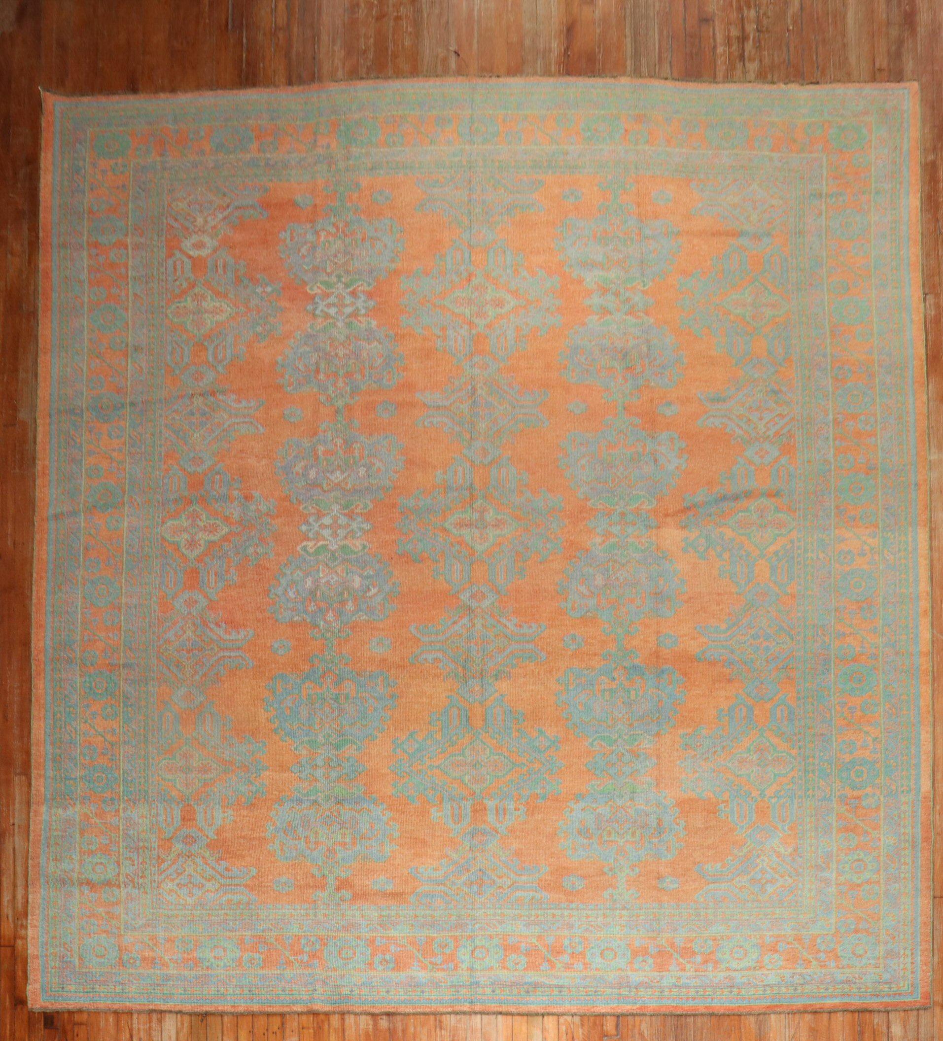 Bright Coral Antique Oushak Rug For Sale 3