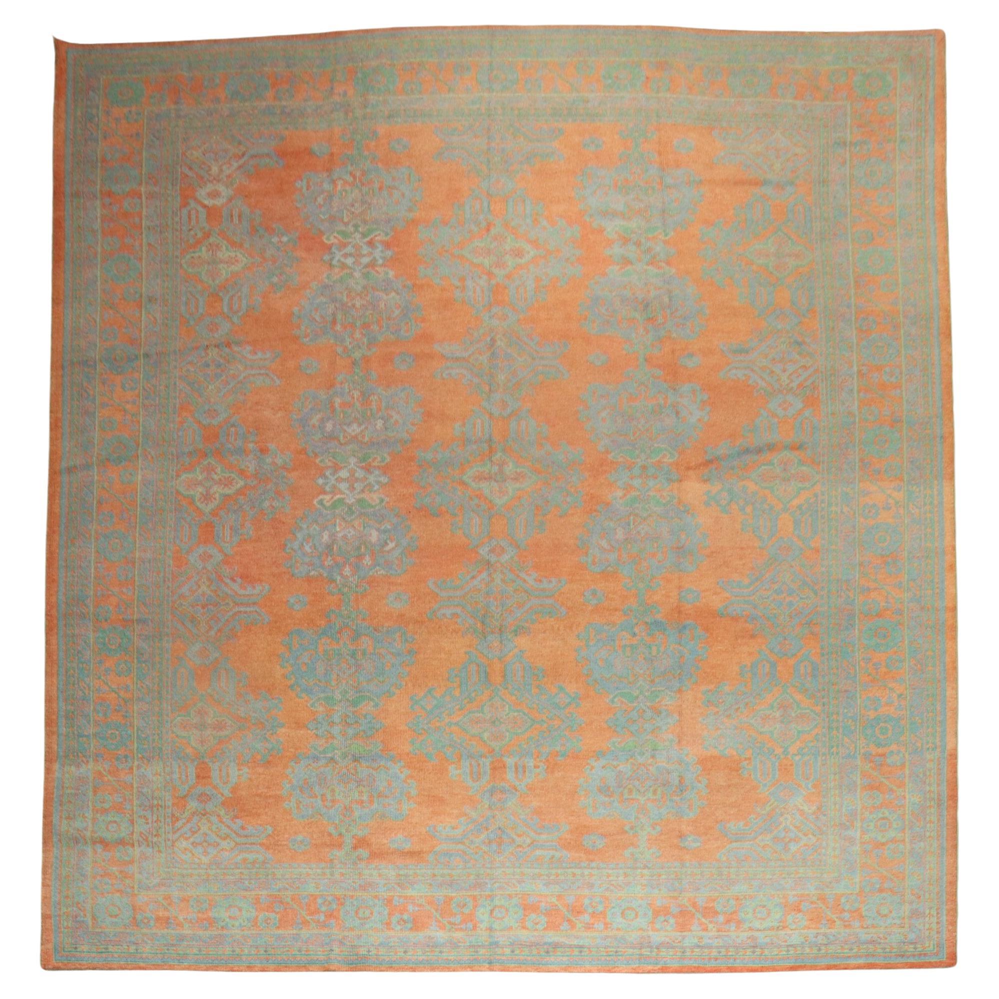 Bright Coral Antique Oushak Rug For Sale