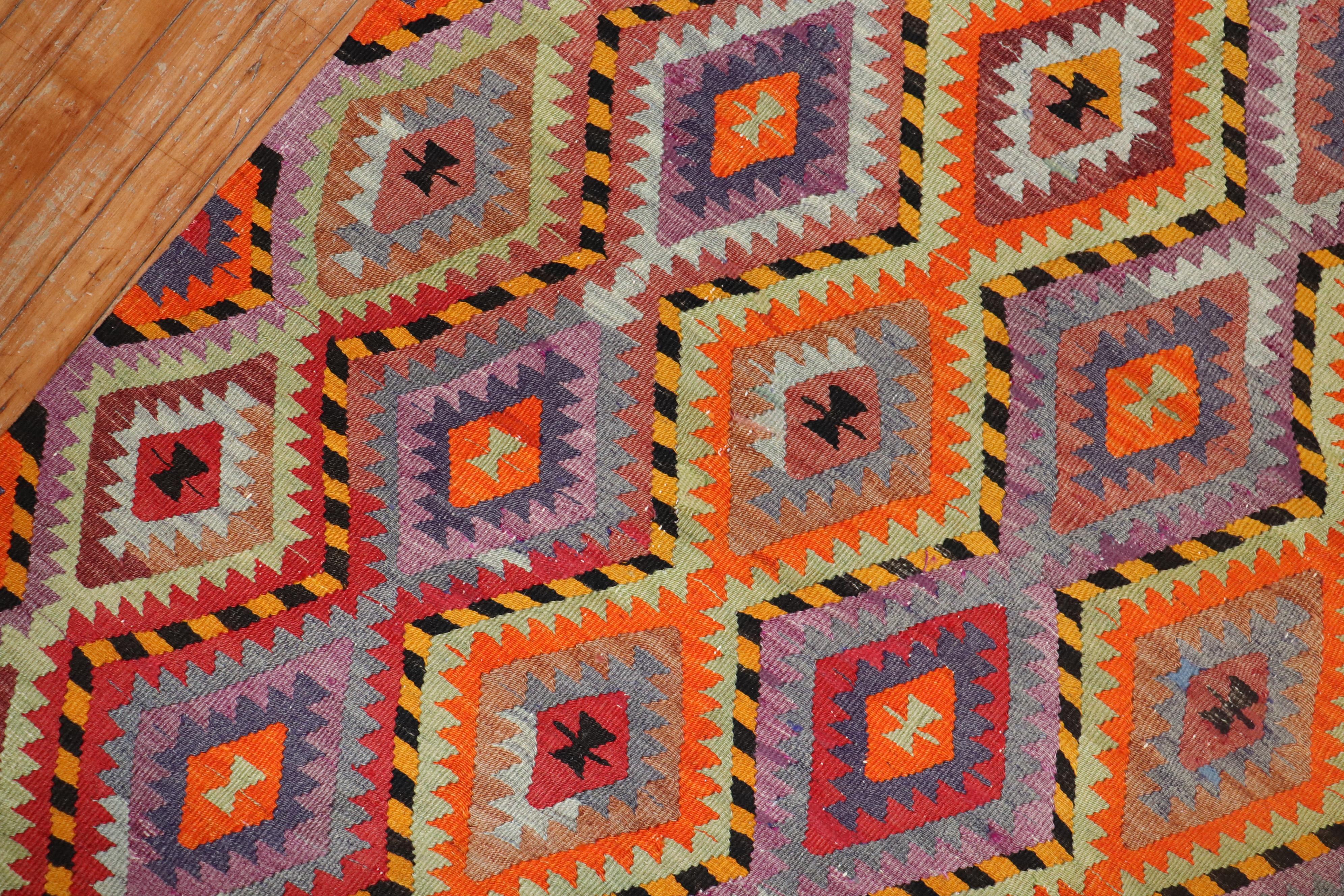 Wool Bright Dazzling Bohemian Style Turkish Kilim For Sale