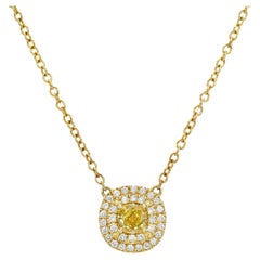 Bright Fancy Orange Yellow 0.52 Carat Cushion Necklace GIA Certified