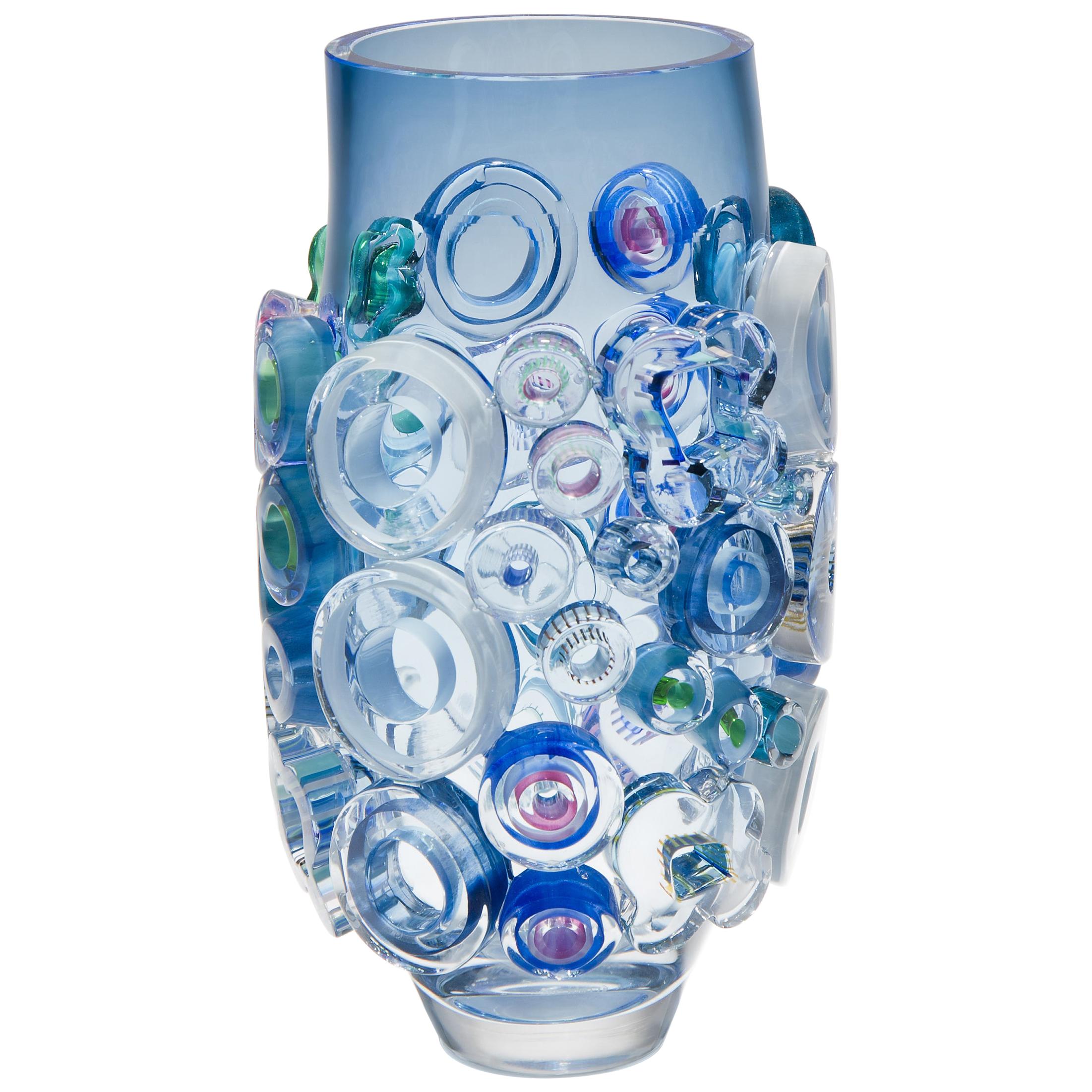 Bright Field Aquamarine with Circles, a Unique Blue Glass Vase by Sabine Lintzen
