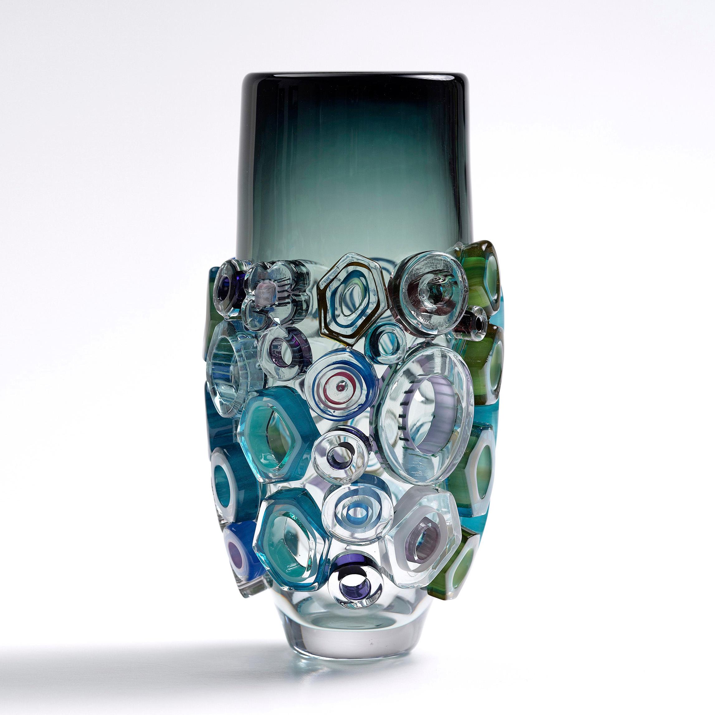 Organic Modern Bright Field High Shape with Green Diamonds, a Glass vase by Sabine Lintzen